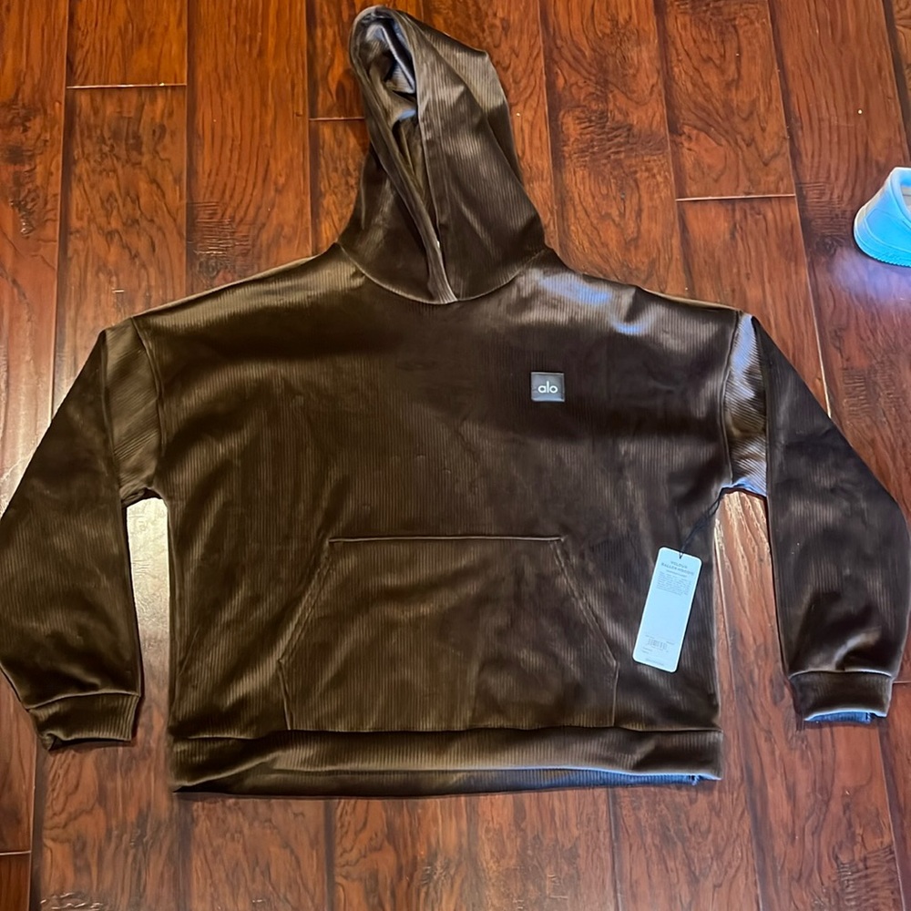 ALO yoga velour baller hoodie espresso Large NWT
